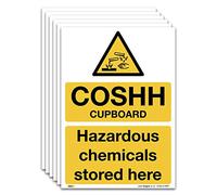 Pack of 6 COSHH Cupboard Sign, A4 297x210mm, 1mm Rigid Plastic - Hazchem Chemical Safety Signs