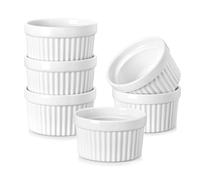Pack of 6 Creme Brulee Bowls, Souffle Moulds, Oven-Safe, Ovenproof Moulds, Ceramic Ramekins for Ragout Fin Bowls, Delicious Condiment Meat, Muffin, Panna Cotta, 10 cm, White