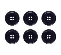Pack of 6 Dark Blue Sew on 25mm Round Buttons Flat 4 Holes 40L 40 Ligne Polished