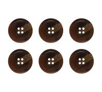 Pack of 6 Dark Brown 25mm Round Faux Horn Sew On Plastic Buttons for Coats Jackets Cardigans Flat 4 Holes 40L
