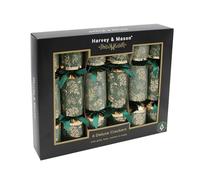 Pack of 6 Deluxe Christmas Crackers - 13.5" Metallic Festive Xmas Holiday Dinner Table Decorations - Novelty Fun Prizes Gifts Contains Hats Jokes (Green and Gold Foliage 0097)