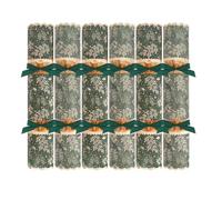 Pack of 6 Deluxe Green Gold Foliage Christmas Crackers - 13.5" Metallic Festive Xmas Holiday Dinner Table Decorations - Novelty Fun Prizes Gifts Contains Hats Jokes