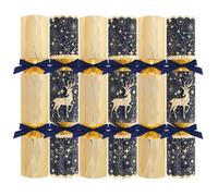 Pack of 6 Deluxe Navy Gold Reindeer Christmas Crackers - 13.5" Metallic Festive Xmas Holiday Dinner Table Decorations - Novelty Fun Prizes Gifts Contains Hats Jokes