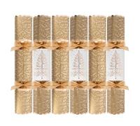 Pack of 6 Deluxe White Gold Tree Christmas Crackers - 13.5" Metallic Festive Xmas Holiday Dinner Table Decorations - Novelty Fun Prizes Gifts Contains Hats Jokes