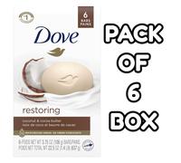 (PACK OF 6) DOVE Restoring Coconut Milk & Cocoa Butter Beauty Bar Soap 106g |Jasmine Petals Scent |Softer, Smoother & More Radiant-Looking Skin