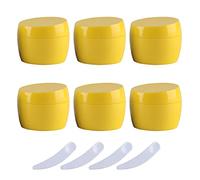 Pack of 6, Empty Green 50ml Plastic Cosmetic Jars Container Pot with lid Lotion Storage Container Face CreamTravel Bottle + 4 X Spatula(Geel)