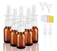 Pack of 6 Empty Nose Spray Bottles, 10 ml Glass Nose Spray Bottle, Reusable Nose Spray Bottles, Refillable Atomisers with Nozzles, Funnel Labels for Perfume, Atheric Saline Solution (Brown)