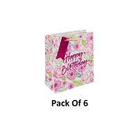 Pack of 6 Eurowrap Jb Happy Birthday Floral Medium Bag