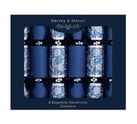 Pack of 6 Exquisite Christmas Crackers Festive Blue Silver Paisley Velvet | 13.5" Xmas Crackers Novelty Decorations Luxury Party Tableware Premium Gifts Dinner Table Floral Ribbon