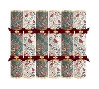 Pack of 6 Exquisite Red Robin Christmas Crackers - 13.5" Green White Festive Holly Foliage Xmas Holiday Dinner Table Decorations - Novelty Fun Prizes Gifts Contains Hats Jokes