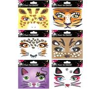 Pack of 6 Face Tattoos, Leopard Face Art Stickers, Tiger Temporary Tattoo, Giraffe Glitter Sticker, Face Tattoo, Carnival, Leopard Costume, Women's Accessories for Theme Party, Fancy Dress