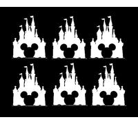 Pack of 6 Fairytale Castle with Mouse Face Mickey Inspired Novelty Decal (10cm x 7.5, White)
