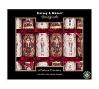 Pack of 6 Festive Christmas Crackers Nutcracker Gold Red Bow White 13.5" | Fun for all the family, each one contains a hat and a plastic-free prize, the ideal finishing touch to the dinner table