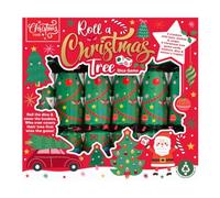Pack of 6 Festive Christmas Crackers Roll A Tree Party Game Green White 9" | Fun for all the family, each one contains a hat and a game card, the ideal finishing touch to the dinner table