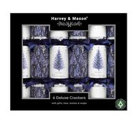 Pack of 6 Festive Christmas Crackers Silver Woodland Tree Blue White 13.5" | Fun for all the family, each one contains a hat and a plastic-free prize, the ideal finishing touch to the dinner table