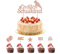 Pack of 6 Finally School Child Cake Toppers, Glitter First Day of School Cake Decoration, First Day of School Paper Cake Toppers, Cupcake Cake Decoration, for School Child, Gift, First Day of School