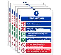 Pack of 6 Fire Action Notice Signs -150mm x 200mm - Essential Fire Safety Signage for Compliance and Safety -Self Adhesive Vinyl
