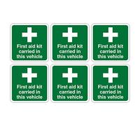 Pack of 6 First aid kit Carried in This Vehicle Signs Size 120mm x 120mm Self Adhesive Vinyl Stickers Ideal for All Vehicles