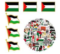Pack of 6 Flag Badges with 50 Pieces Palestine Stickers, Palestine Pin Sticker Set, Palestine Flag Lapel Pin, Badge Metal Small, Decoration Gift, one size, Metal