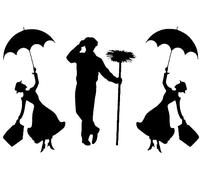 Pack of 6 Flying Nanny & Chimney Sweep Silhouette Image Waterproof Vinyl Decal - Light Switch Sticker - Car Bumper Sticker (9cm x 6cm, Black)