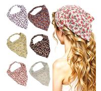 Pack of 6 Girls' Summer Headscarves, Cute Flower Headscarves, Elastic Triangle Headscarves, Chiffon Bandanas, Women, Boho Headbands for Women and Girls, Running, Yoga, Beach, Outdoor (6 Styles)