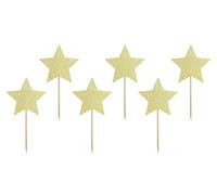 Pack of 6 Gold Glitter Stars Cupcake Cake Toppers Partydeco Unicorn Party