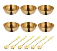 Pack of 6 Golden Sauce Bowls with 6 Spoons, Stainless Steel Mini Dip Bowls, Round Dipping Bowls, Stainless Steel Sauce Bowls, for Soy Sauce, Ketchup, Spices