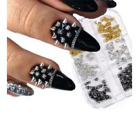 Pack of 6 Gothic Metal Nails Accessories Angular Rivets Multi Design Strong Adhesive Decorations for Creative Nail Art Reusable Metal Nail Decorations