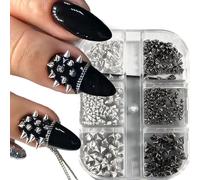 Pack of 6 Gothic Metal Nails Accessories Angular Rivets Multi Design Strong Adhesive Decorations for Creative Nail Art Reusable Metal Nail Decorations