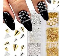 Pack of 6 Gothic Metal Nails Accessories Angular Rivets Multi Design Strong Adhesive Decorations for Creative Nail Art Reusable Metal Nail Decorations