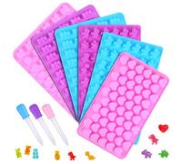 Pack of 6 Gummy Bear Moulds, Silicone Chocolate Moulds, Silicone Mould Gummy Bears Make Yourself with 3 Pipettes, Non-Stick Silicone Moulds, Including Gummy Bears, Heart, Dinosaur Mould