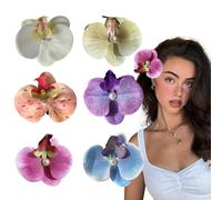 Pack of 6 Hair Clips with Hawaiian Flowers, Flower Clips, Bohemian Hair Pin with Butterfly Orchid Flowers, Suitable for Festivals and Beach Parties