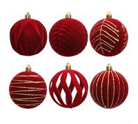 Pack of 6 Hanging Christmas Ball Ornaments, Spheres for Tree and Various Seasonal Decorations Including Weddings and Garden (Red)