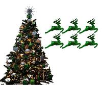 Pack of 6 - Hanging Glitter Reindeer Christmas Tree Decorations - 2.2cm x 9.5cm (Dark Green)