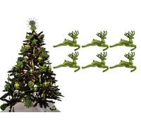 Pack of 6 - Hanging Glitter Reindeer Christmas Tree Decorations - 2.2cm x 9.5cm (Lime)