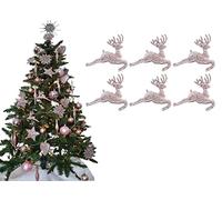 Pack of 6 - Hanging Glitter Reindeer Christmas Tree Decorations - 2.2cm x 9.5cm (Rose Gold)