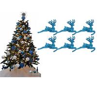 Pack of 6 - Hanging Glitter Reindeer Christmas Tree Decorations - 2.2cm x 9.5cm (Turquoise)