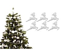 Pack of 6 - Hanging Glitter Reindeer Christmas Tree Decorations - 2.2cm x 9.5cm (White)
