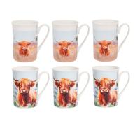 Pack of 6 Highland Cow Print Coffee Mugs Latte Tea Cups Home Kitchen Office