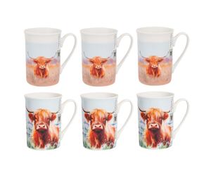 Pack of 6 Highland Cow Print Coffee Mugs Latte Tea Cups Home Kitchen Office