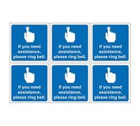Pack of 6 If You Need Assistance Please Ring Bell Signs Size 120mm x 120mm Self Adhesive Stickers Ideal for Shops Doctors surgery's Schools