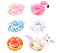 Pack of 6 Inflatable Drink Holders Pool, Gliter Inflatable Floating Drink Holder, Flamingo Inflatable Animal Floating Drink Holder for Summer Pool & Hawaiian Party