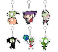 Pack of 6 InvaderZIMS Keychain Gir Figure Cute Keyring Pendant InvaderZIMS Acryl Chain Decor InvaderZIMS Merch Collection