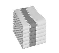 Pack of 6 Kitchen Tea Towels Large 100% Cotton Commercial Grade Towels Lint Free White Quick Drying, 70 x 50 cm Grey