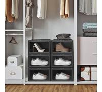 Pack of 6 Large Stackable Shoe Storage Boxes Organising Units SONGMICS Black One Size
