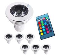 Pack of 6 LED RGBW Bulbs, GU10 Base Bulbs, 3 W Dimmable Bulb, Dimmable and Colour Control via Remote Control, 60° Beam Angle