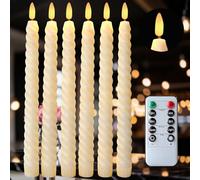 Pack of 6 LED Taper Candles with Timer Function, Flickering LED Real Wax Candles with Remote Control in Ivory, Battery Operated, for Halloween, Christmas Decoration, Wedding, Party and Room Decoration