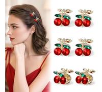 Pack of 6 Mini Cherry Hair Clips - Cute Cherry Hair Clips for Girls & Women - Small Fruit Hair Clips with Rhinestones for Braid & Half-Up Hairstyles - Claw Clips Cherry Red Party Christmas Gifts