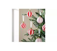 Pack of 6 Mixed Red & White Stripe Glass Baubles