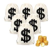 Pack of 6 Money Bags - Dollar Sign Purse, Purse Prop - Coin Bags for Bank - Drawstring Bags - Game for Children, Ideal for Party Favours, Film Props, Cosplay, Halloween, beige, merefame